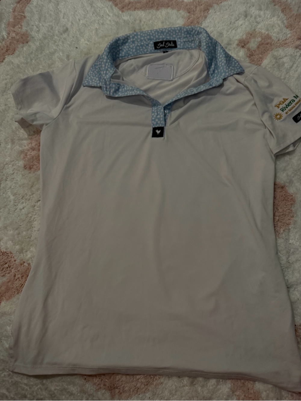 Light Beige Polo with Blue Patterned Collar
